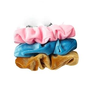 Pink, Blue Topaz Set Of 3 Velvet Scrunchies